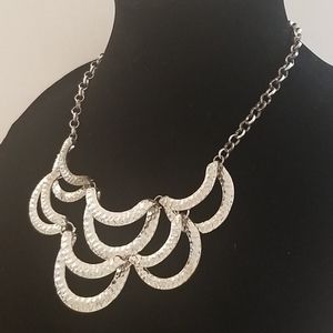 STACKED Hammered Silver Tone Statement Necklace